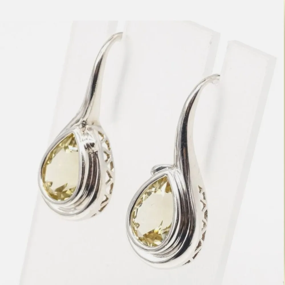 Sterling Silver Teardrop Lemon Quartz Dangle Earrings - Image 4