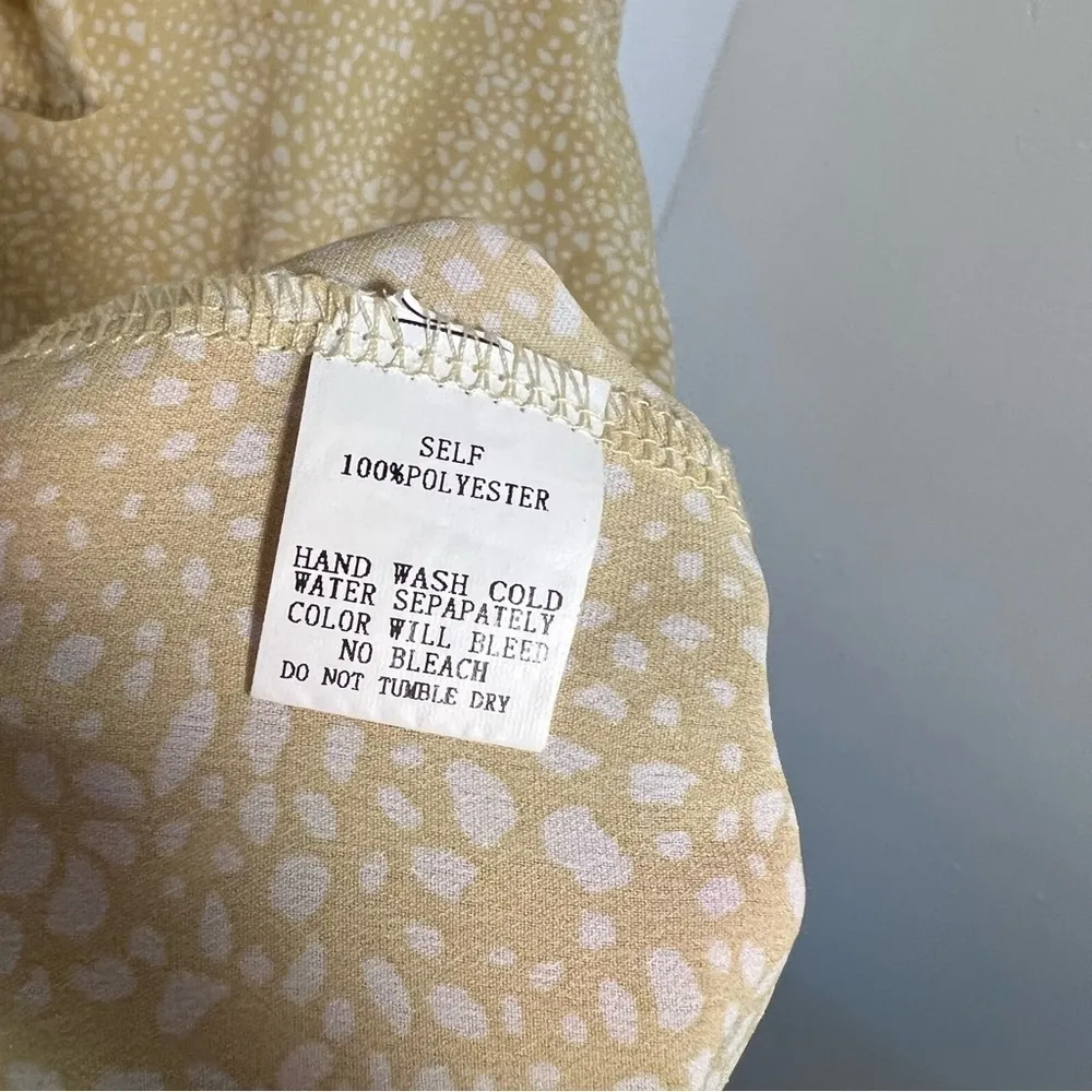 Pinch Ruffle Dress Yellow White Geometric Dots Size L - Image 14