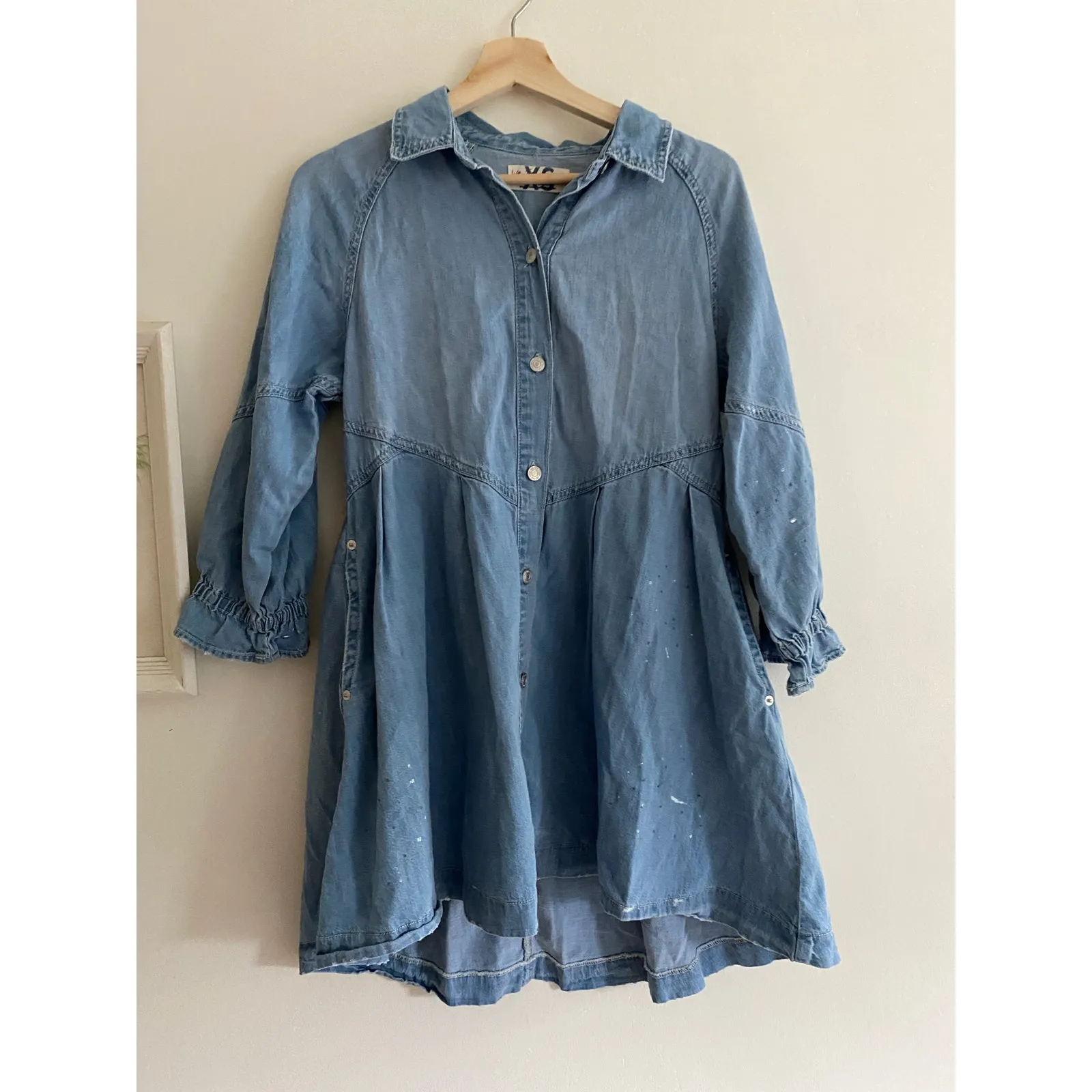 FREE PEOPLE Hannah Mini Long Sleeve Denim Dress Size XS - Image 4
