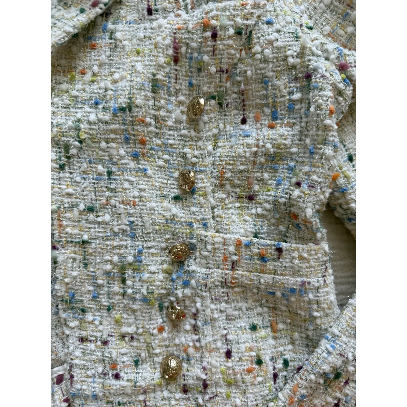 Dolce Cabo Womens Double Breasted‎ Tweed Cropped Multi Blazer Gold Buttons Small - Image 2