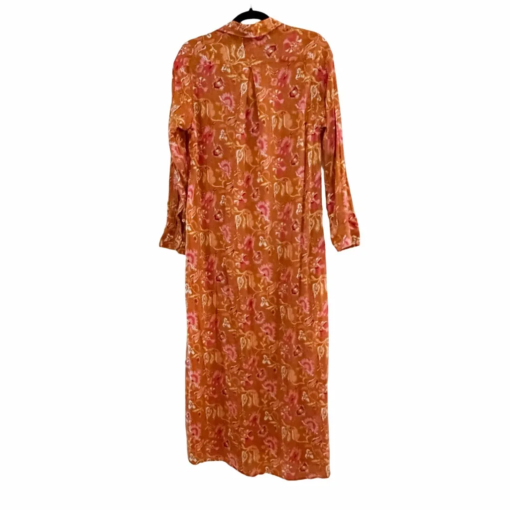 XIRENA Brown Yellow Floral Fall Long Sleeve Button Down Maxi Dress Sz M Orange Size M - Image 5