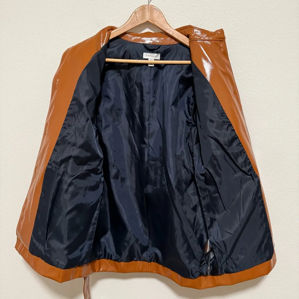 NWOT Topshop Brown Casey Faux Patent Leather Belted Jacket 4 - Image 6