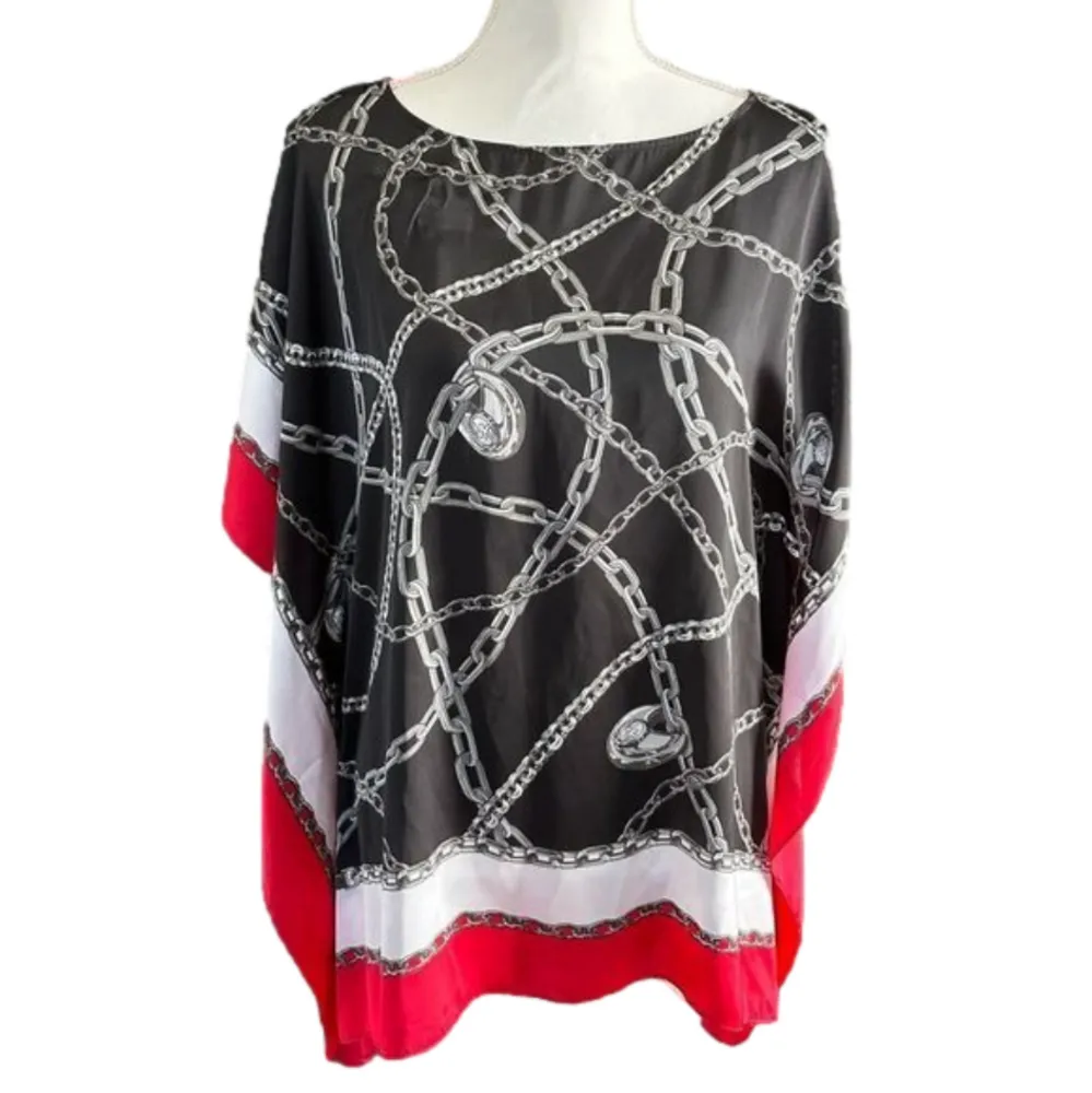 MICHEAL Kors Tunic Top‎ Batwing Sleeve Poncho Coral Black Size S/M Pink - Image 2