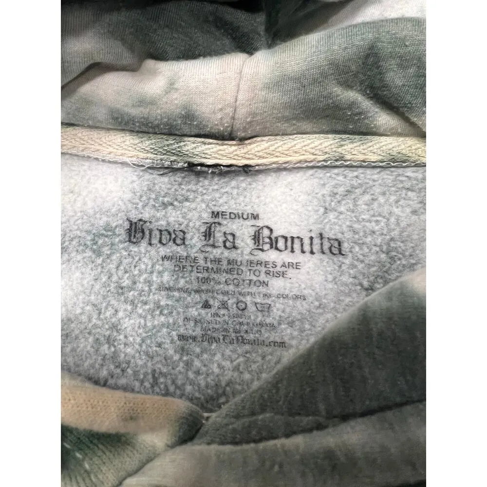 Womens Viva La Bonita Streetwear Gorpcore Tie Dye Green Hoodie Medium - Image 7