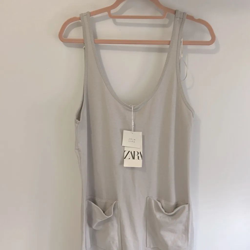 Zara Oversized Drop Crotch Cotton Romper Tan - Image 4
