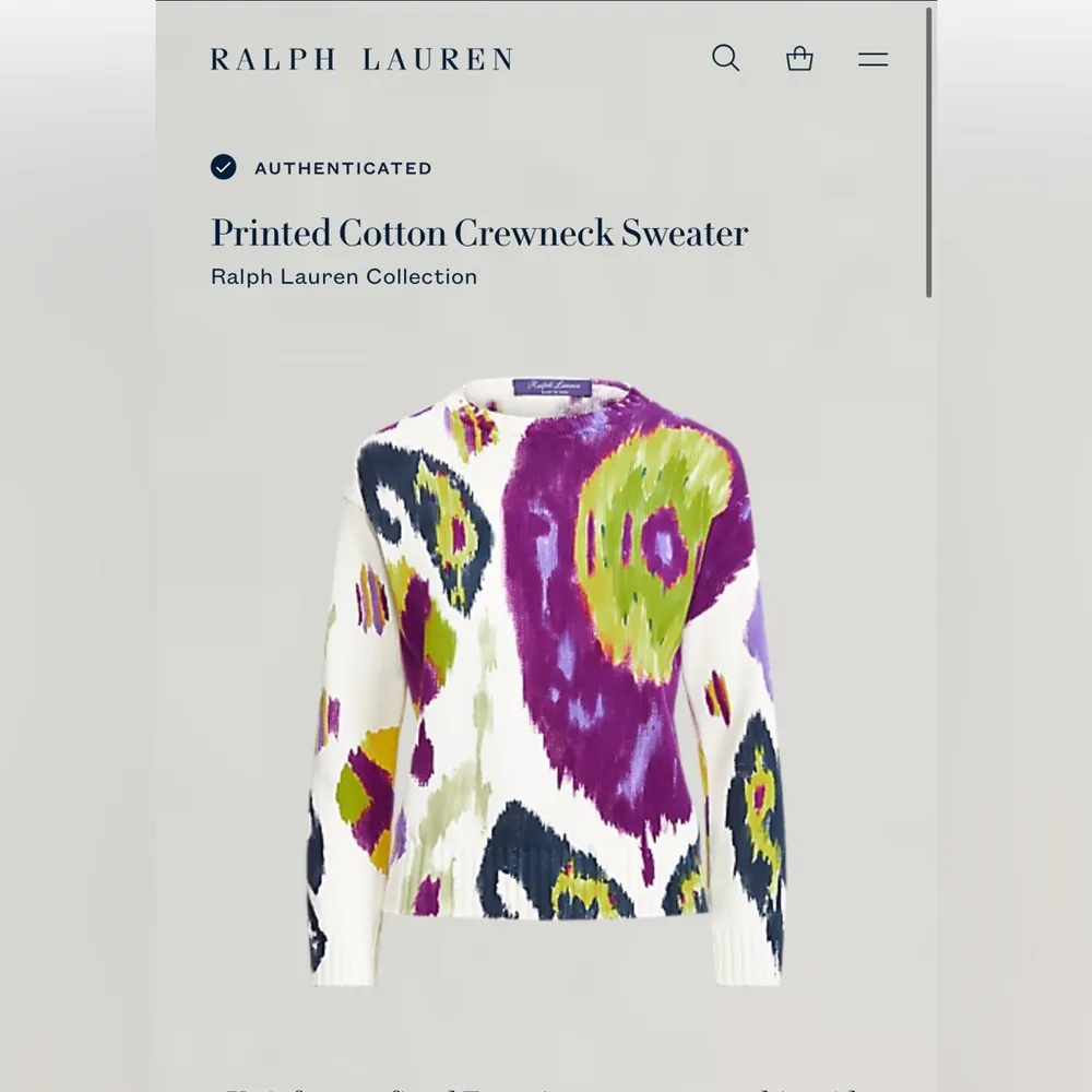 Ralph Lauren Collection Purple Label Printed Cotton Crewneck Sweater - Image 2