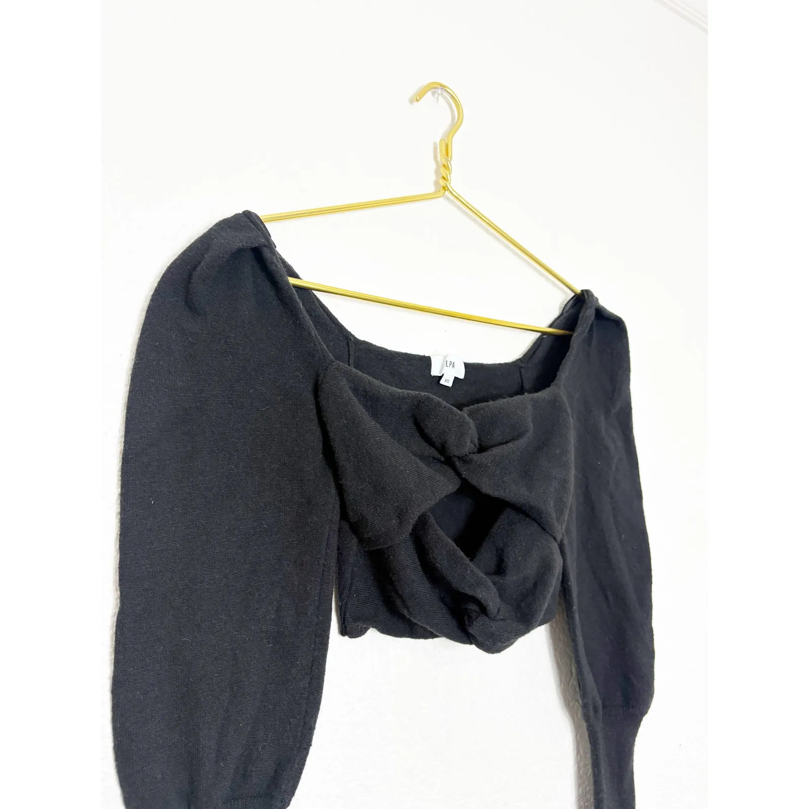 Revolve LPA Ayla Top Size XS Black Knit Puff Sleeve Cut Out Crop Sweater Sexy - Image 9