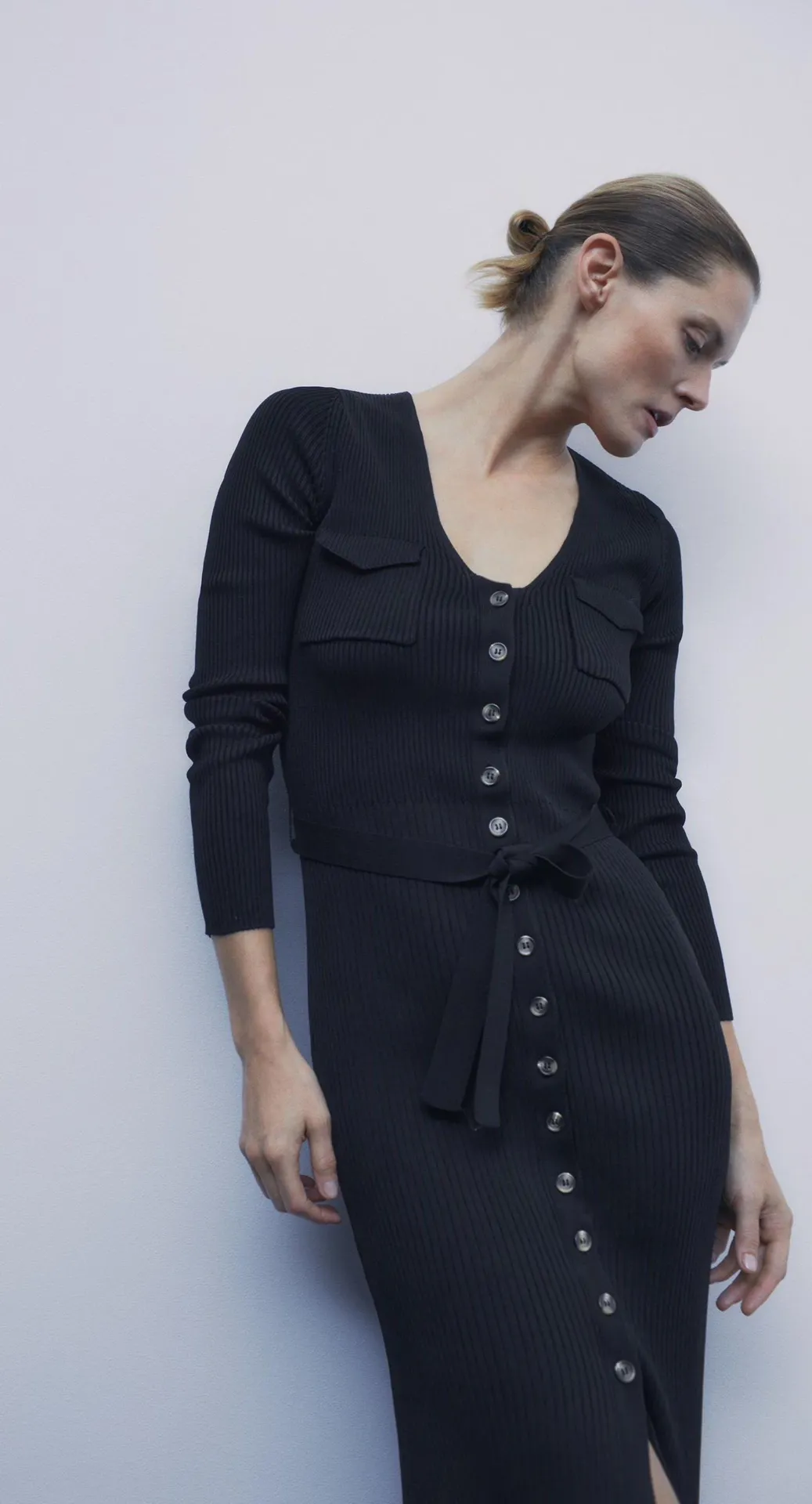 Black Long Knit Dress with Pockets - Image 4