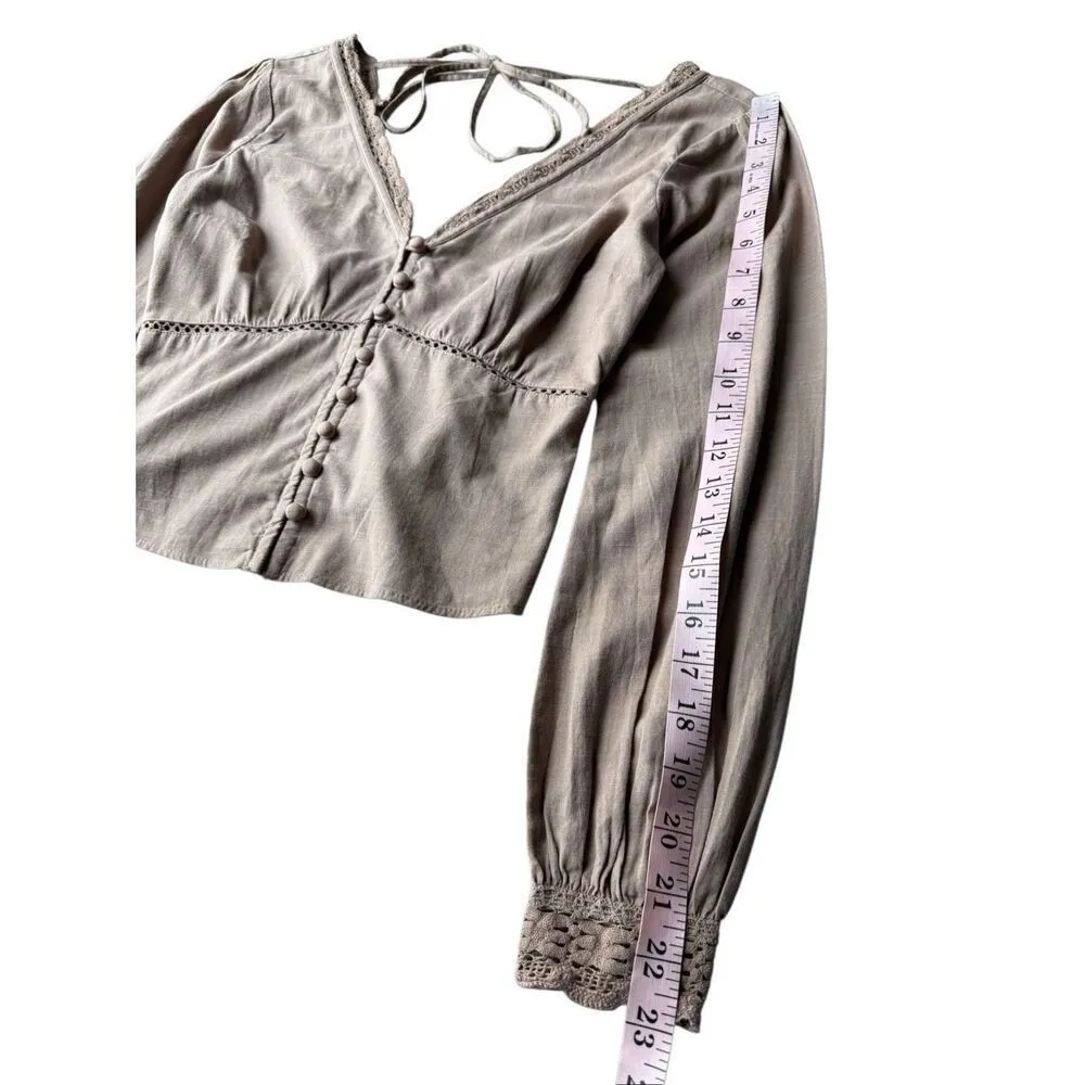 Abercrombie & Fitch Light Brown Lace Trim Blouse Size XS - Image 7