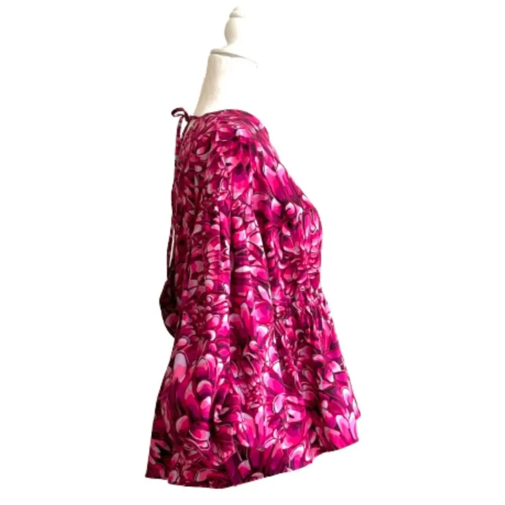 Kika Vargas X Target Blouse Top Pink Floral Mum Extreme Puff Sleeve Scallop L Size L - Image 5