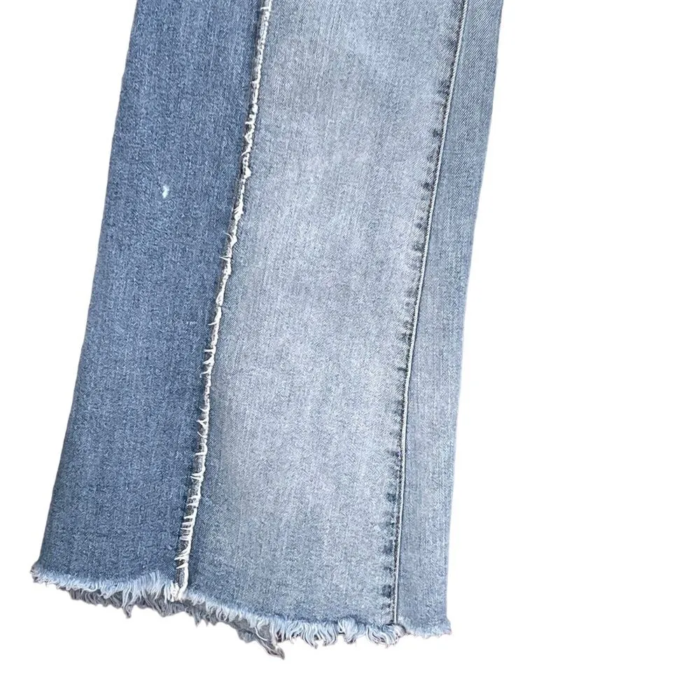 Rue21 JRs SZ 3 Festival Flare Jeans Hi-Rise Distressed Frayed Hems Two-Tone Boho - Image 2