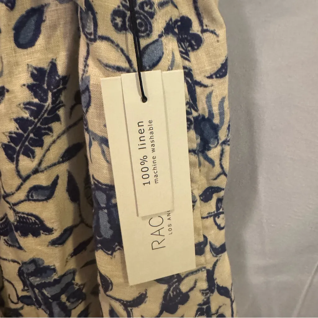 Rachel Zoe Blue and Cream 100% Linen Bubble Midi Skirt with Tie Front - Image 3