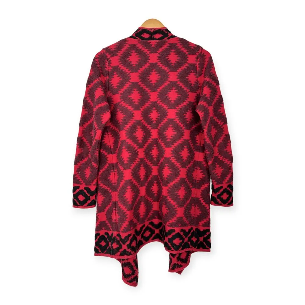 Lucky Brand | S/M | Red Aztec Textured Knit Open-Front Draped Cardigan Wrap - Image 6