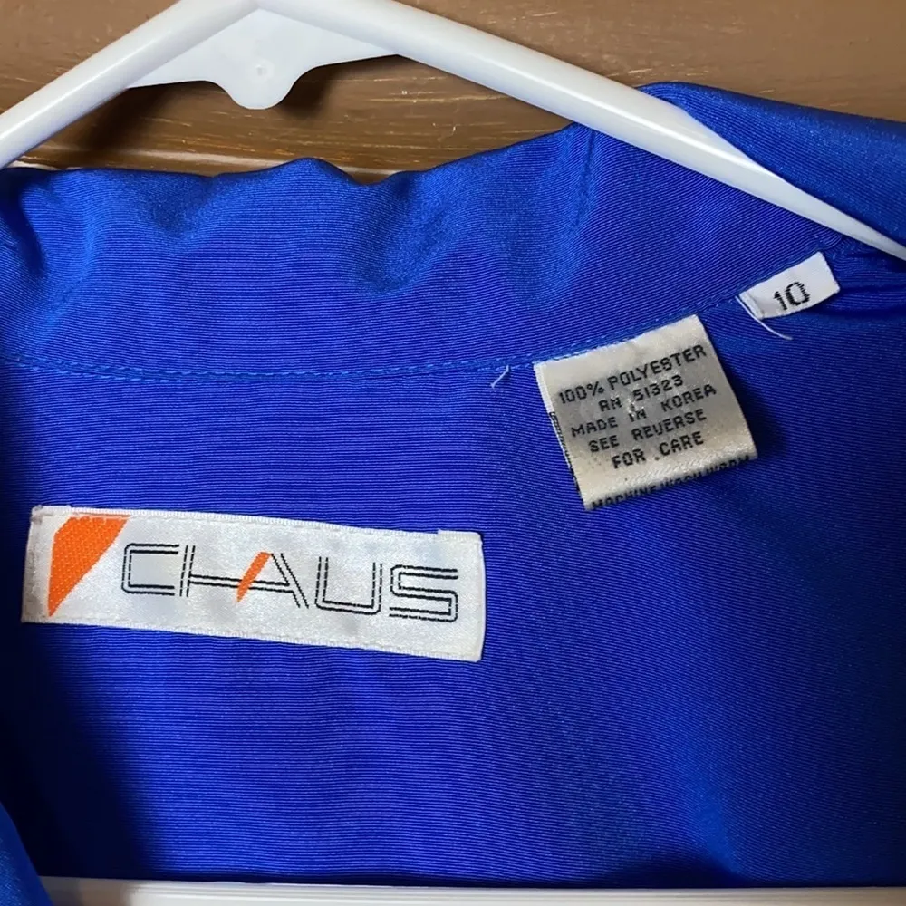 80s VINTAGE BLUE CHAUS JUMPSUIT ROMPER ONE PIECE BUSINESS CASUAL BABE Size L - Image 4