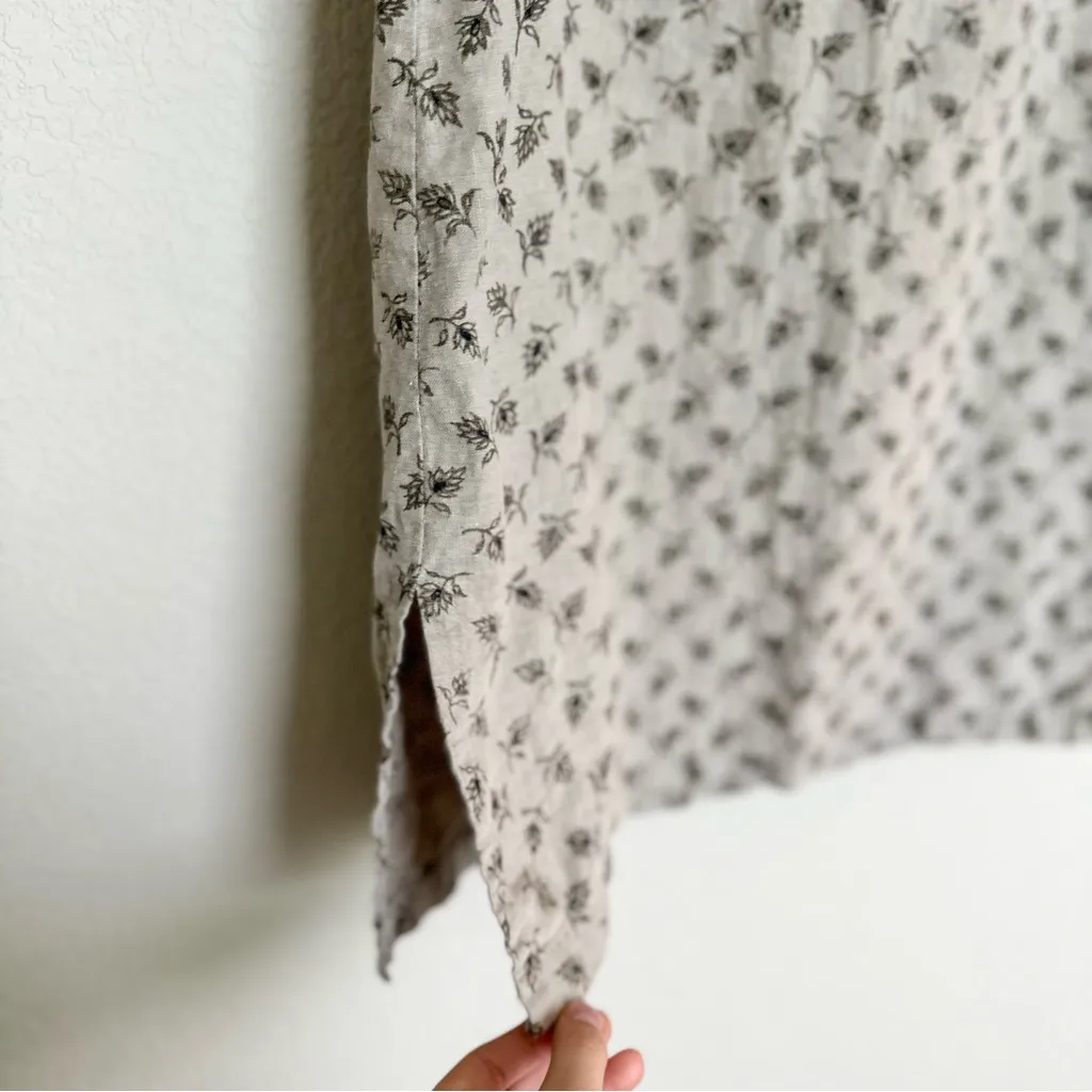 Valerie Steven’s Pure Linen Sleeveless Beige Dress with Floral Pattern - Image 3