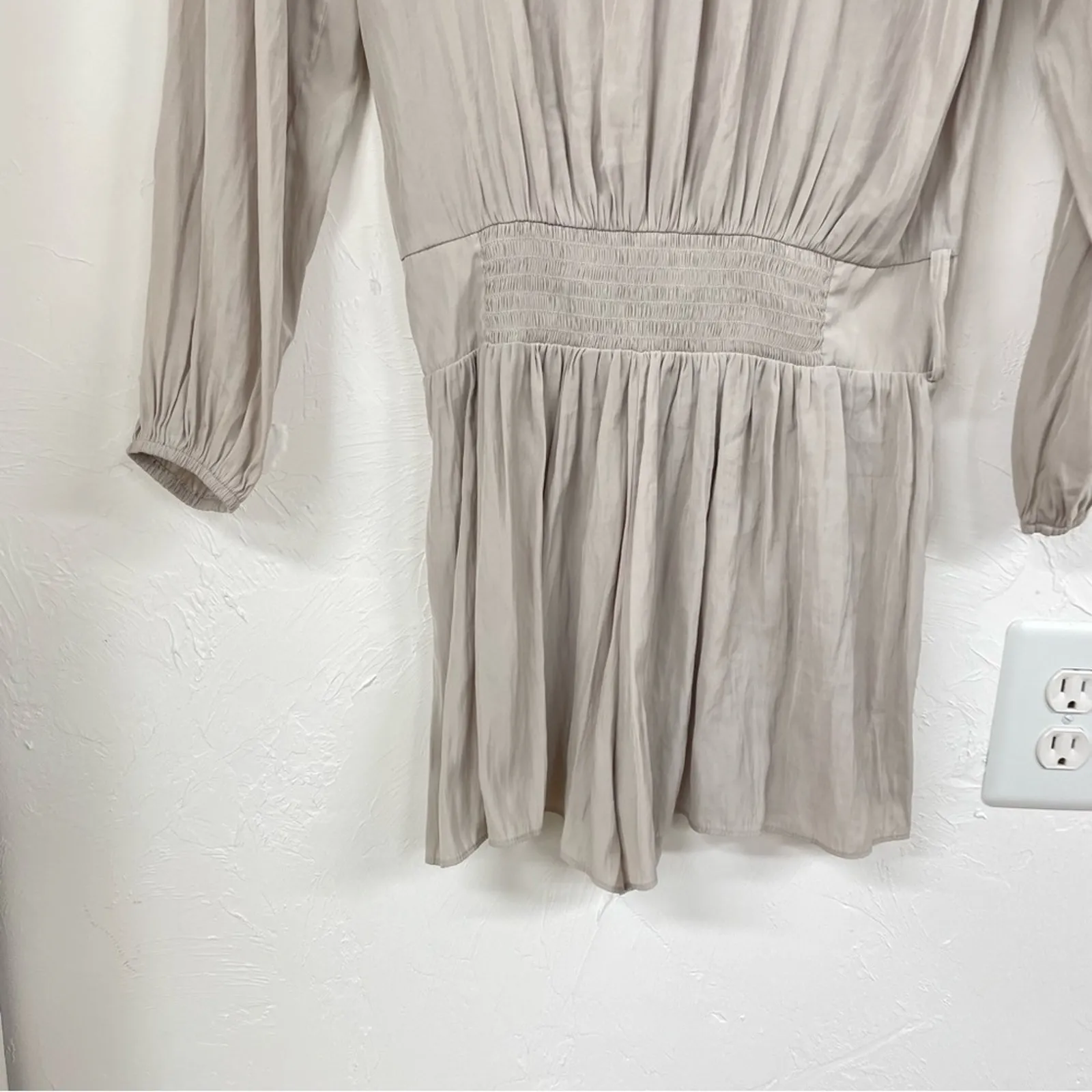 Ramy Brooke Grey Silky Long Sleeve Romper Womens S Casual Beach Elastic Waist - Image 3