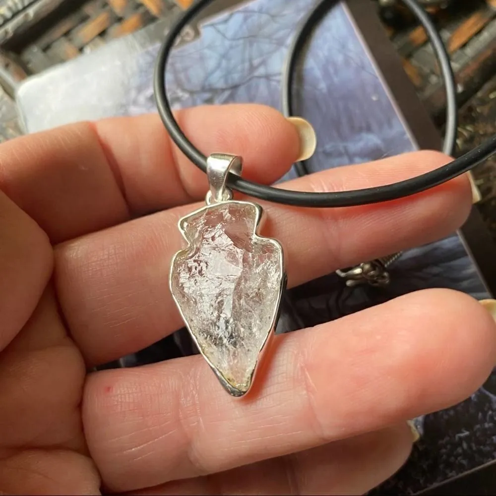 Fire & Ice Clear Quartz Arrowhead Necklace White - Image 8