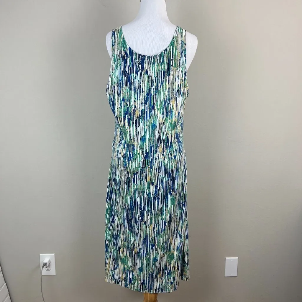 Nic+Zoe Dress‎ XL Blue Geometric Gathered Waist Twist Stretch Knit Sleeveless - Image 8