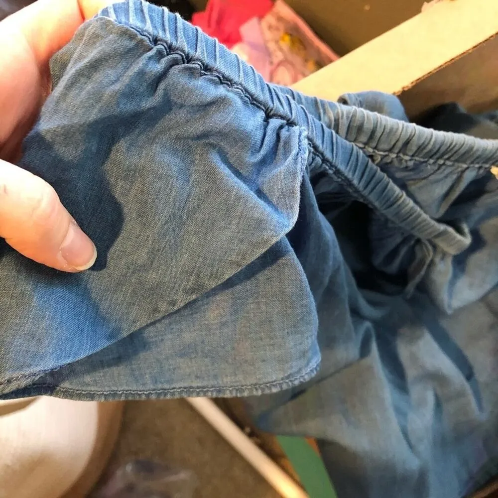 Madewell Chambray Flutter Sleeve Cropped Blouse Womens M Blue Coastal Girly Top - Image 4