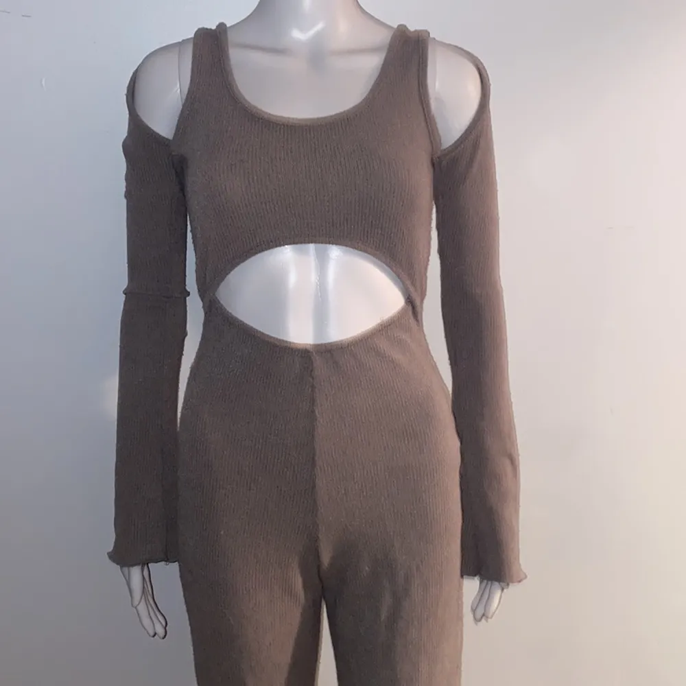 s Brown Jumpsuit With Front Cutout - Long Sleeves - Image 2