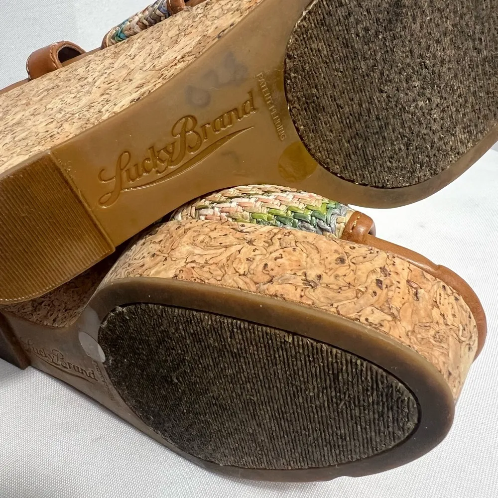 Lucky Brand Riedel 2 Womens Shoes Multicolor Platform Cork Wedge Sand Size 7M - Image 7