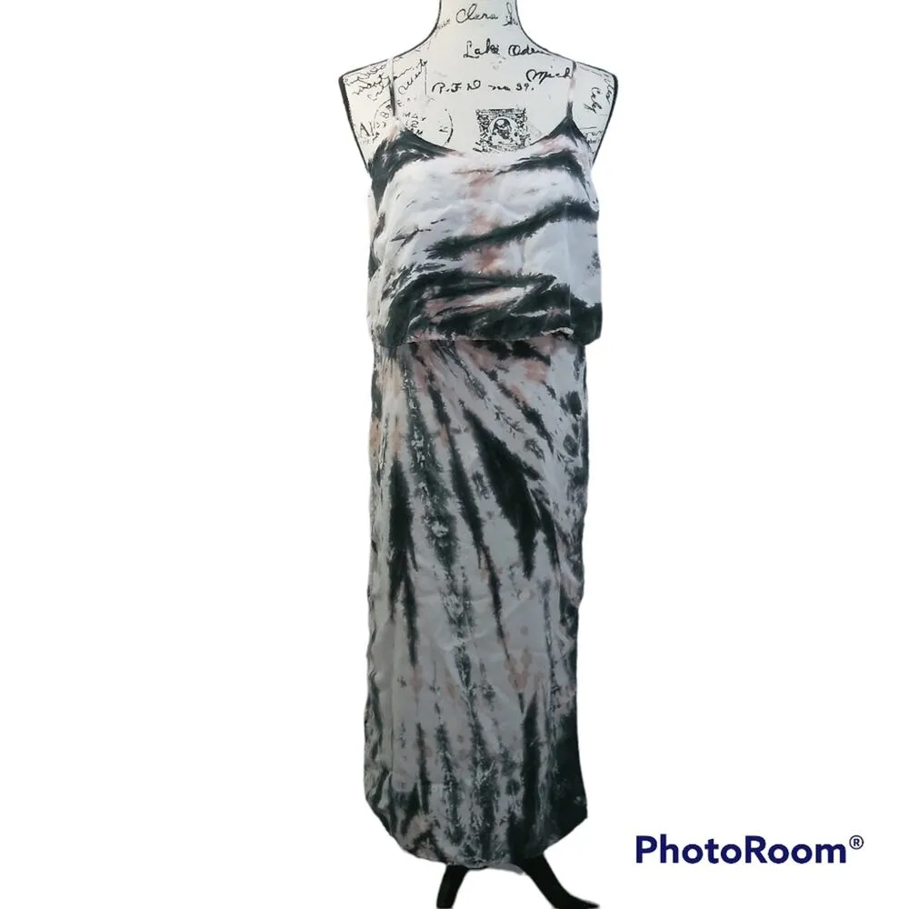 Margaret O'Leary Pink Black Tiered Tie Dye Dress Boho Festival Beach Size S - Image 2