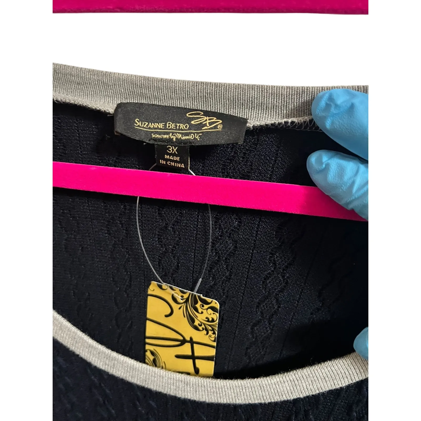 Suzanne Betro Women Blue Raglan Sweater Plus 3X Cable Knit Texture Lace Trim New - Image 6