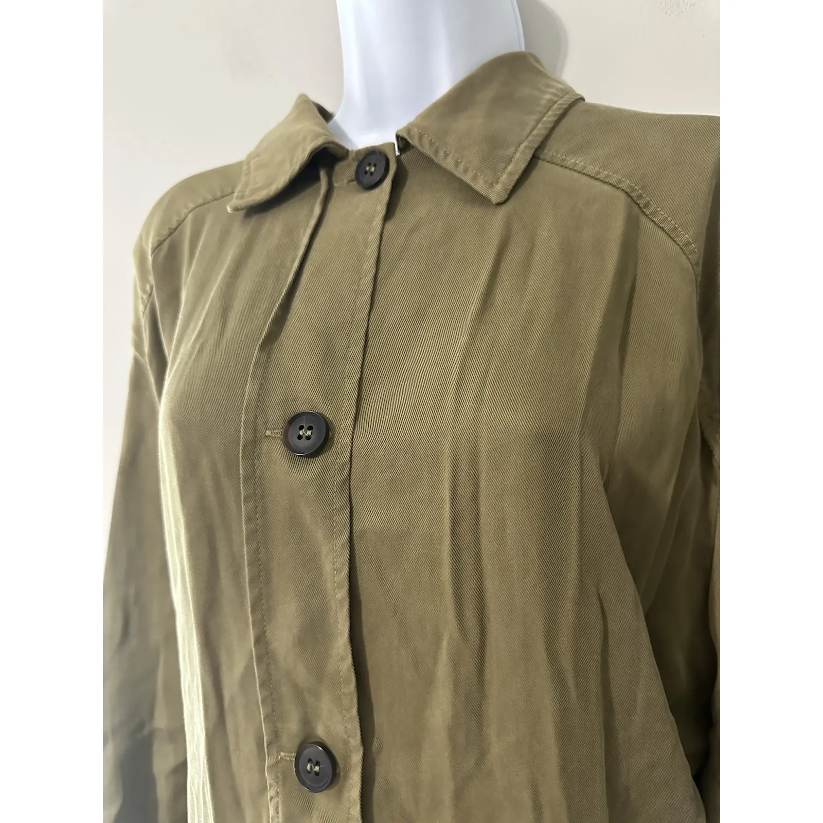 Zara Utility Pocket Olive Green Oversized Shirt Dress Lycocell EUC Size M - Image 5