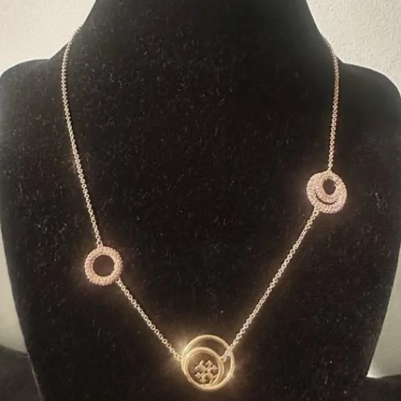 New Auth. Tory Burch Miller Rings Necklace in gold and pink with Tag - Image 4