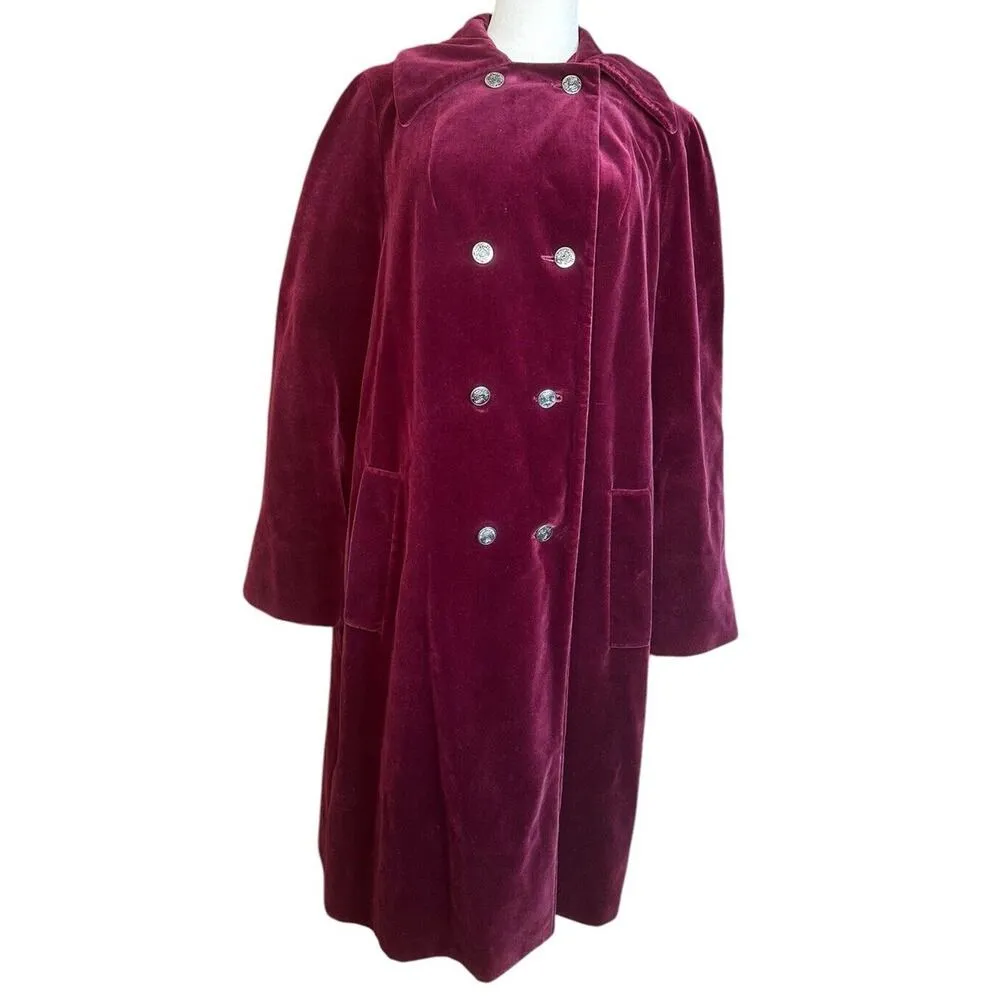 Vtg Betty Rose Burgundy Red Velvet Double Button 3/4 Length Coat Victorian Sz L? Size L - Image 4