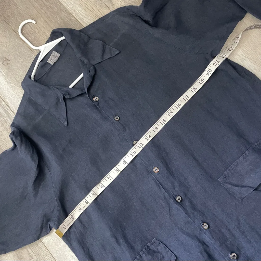 CP Shades Shirt linen button up tunic womens Navy Blue medium lagenlook natural - Image 3