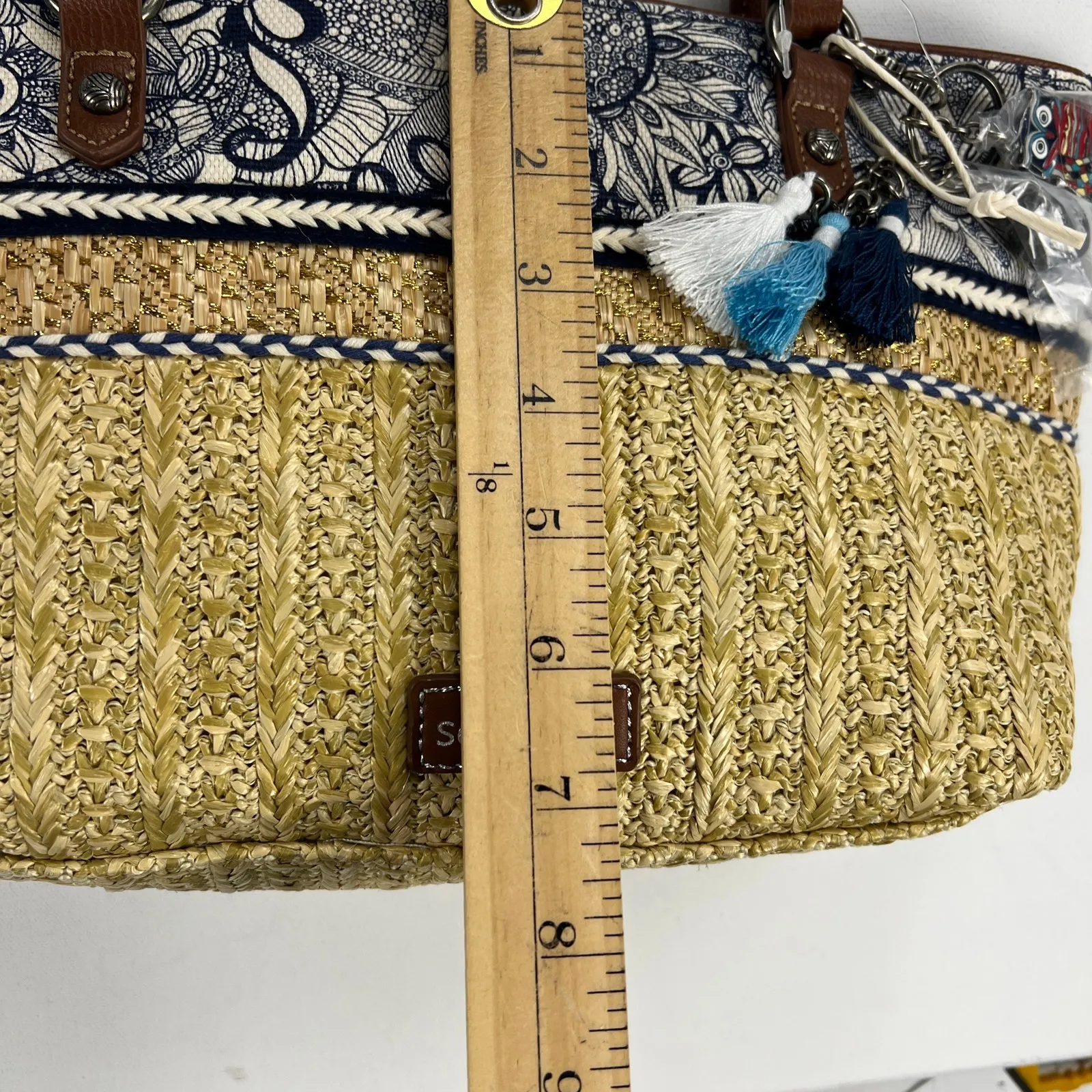 Sakroots Ellis Small Straw Satchel Shoulder Bag New Condition Tassels Owl Charm - Image 10