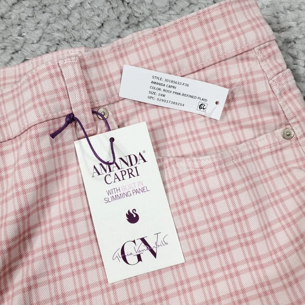 Gloria Vanderbilt Women's Amanda Capri Cropped Jeans Rosy Pink Refined Plaid 24W - Image 6