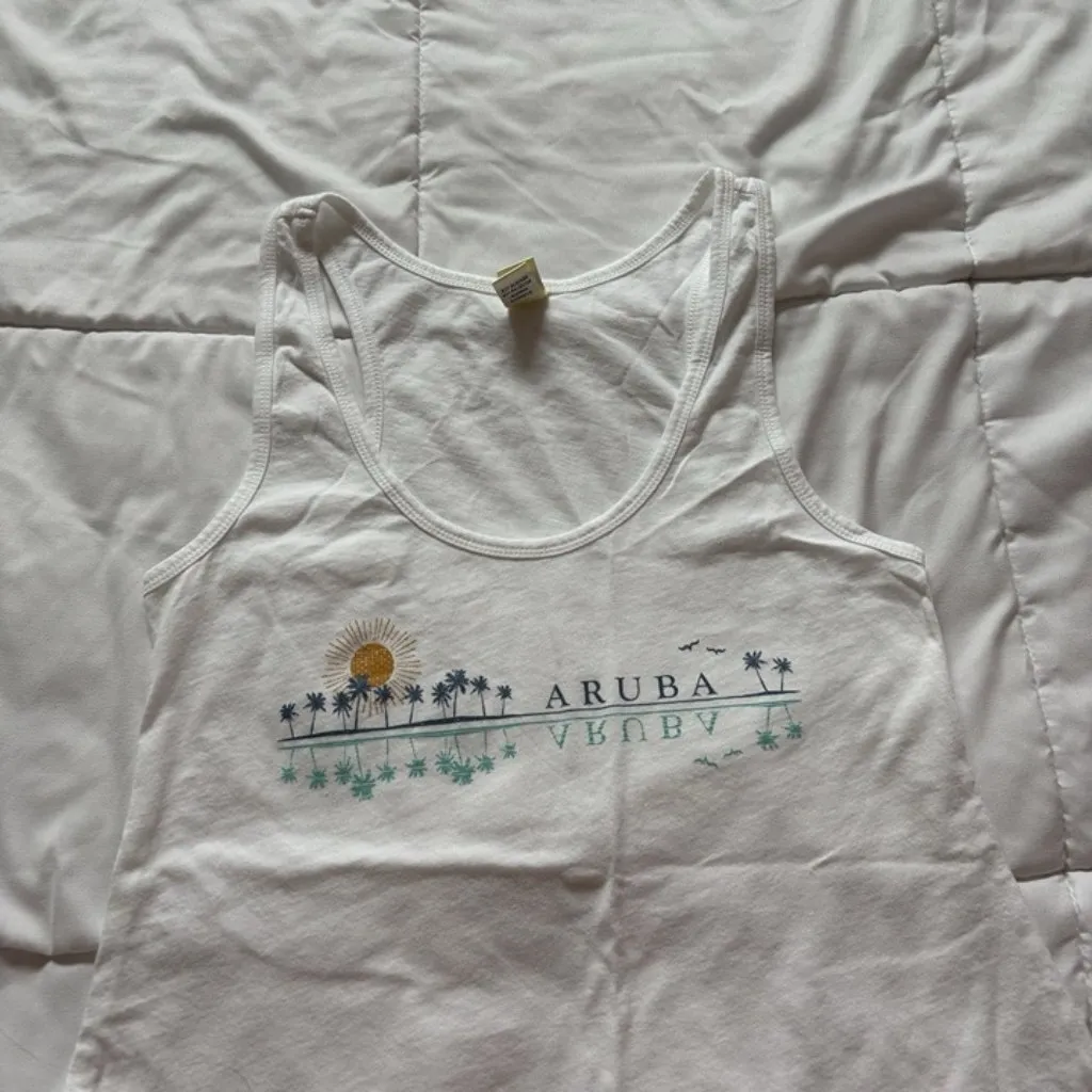 Aruba Tank Top Womans Size Small White Blue Breathable Scoop Neck Travel Resort - Image 2