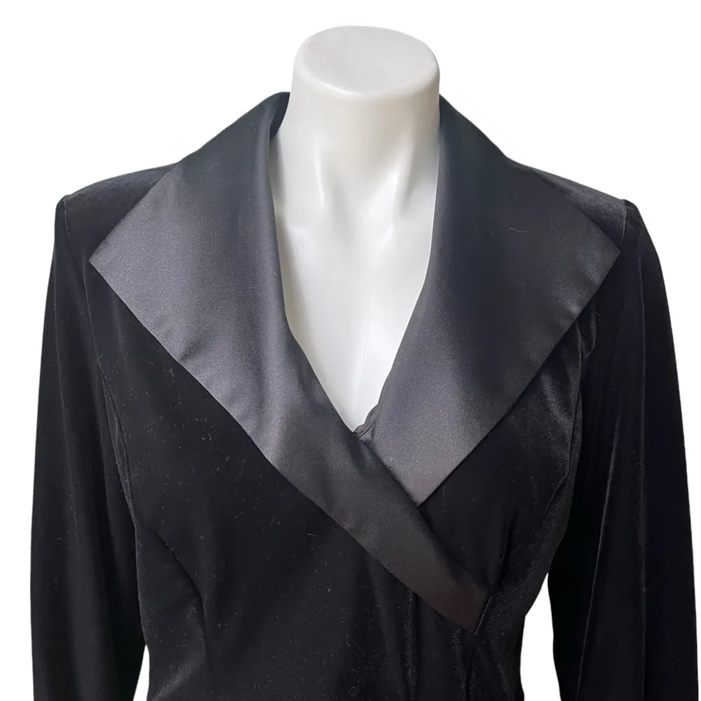 Xscape by Joanna Chen Black Velvet Evening Top with Faux Belted Side, Sz 10 - Image 8