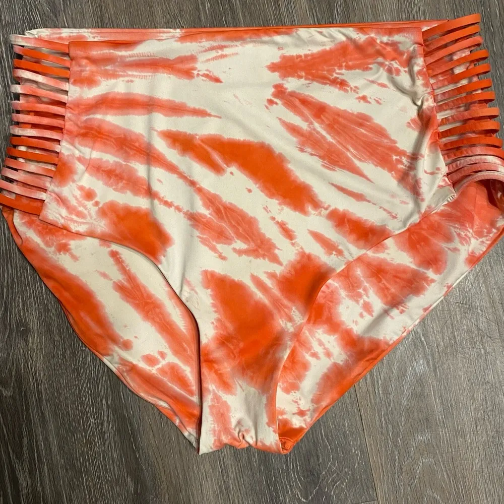 Lucky Brand Orange White 'Fireworks' Tie Dye High Waist Bikini Size L - Image 2