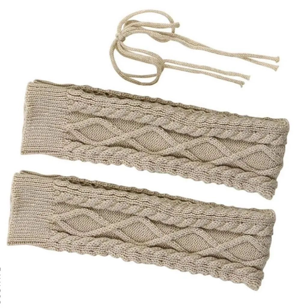 Cream Knit Thigh High Leg Warmers - Image 2