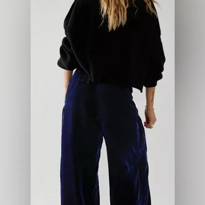 Free People Lotus Dropped Patch Pocket Cinched Tie Ankle Blue Velvet - Image 4