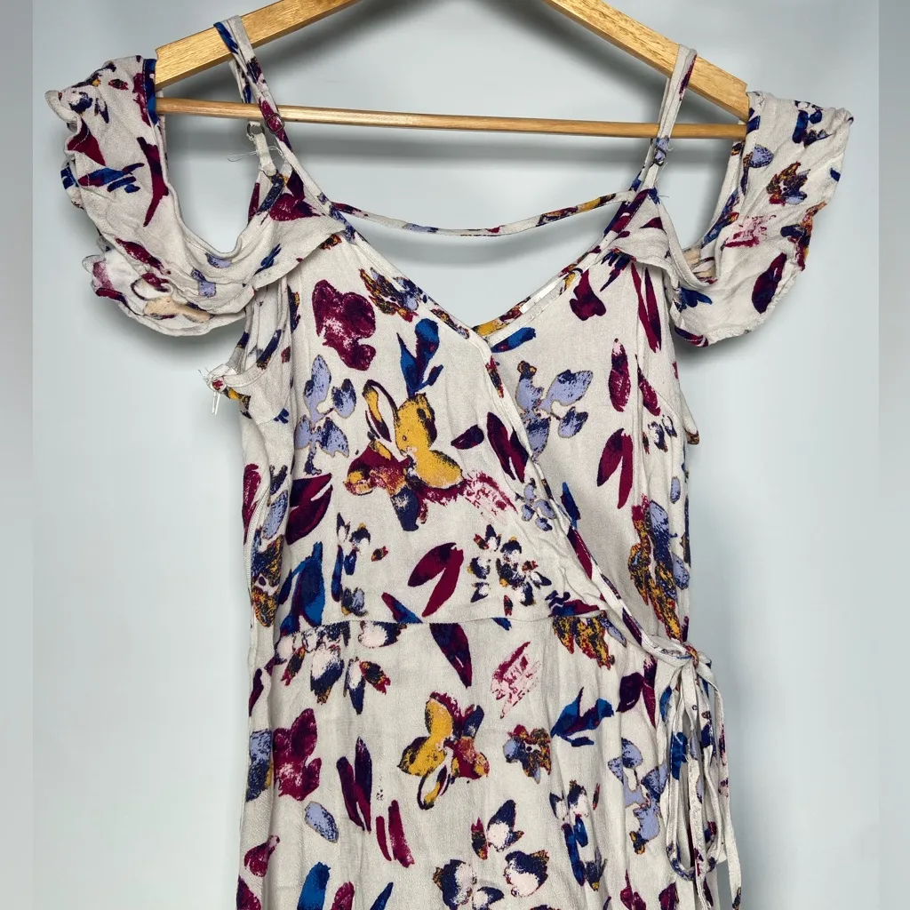 Butterfly Floral Wrap Maxi Dress Cutout Cold Shoulder Fairy Cottagecore Coquette - Image 2