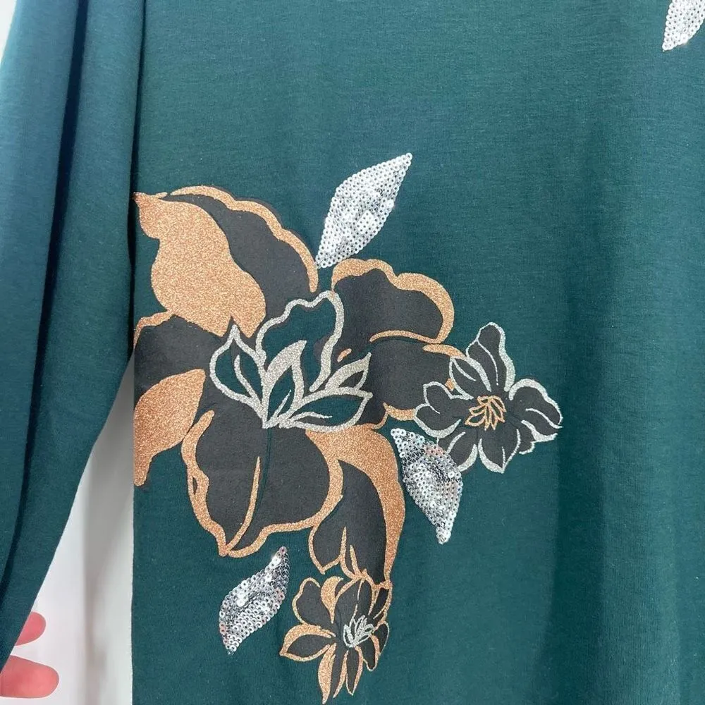 Apt. 9 Women's Crew Neck Pullover Embellished Sweater Forest Green Sz Medium NWT - Image 5