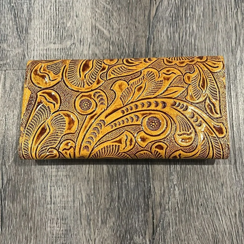 NEW Western handmade leather Elegant Yellow Embossed wallet - Image 2