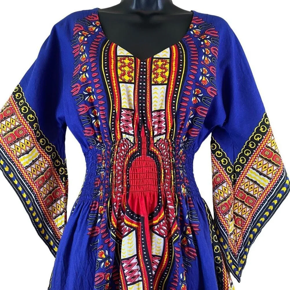 Dashiki Bell Sleeved Dress Size S Blue - Image 2