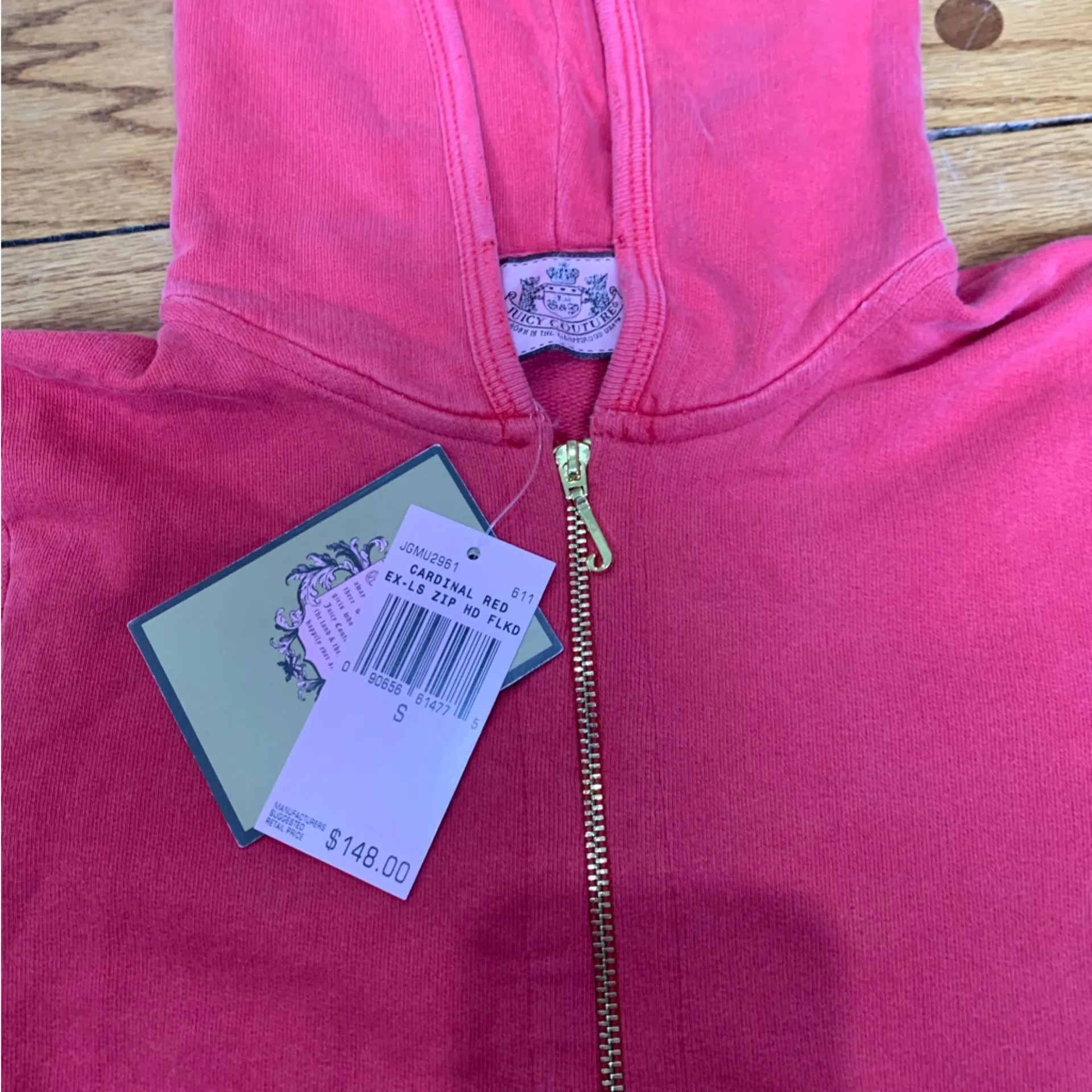 Juicy Couture Pam Gela Flocked Scottie Dog Logo Zip Hoodie Cardinal Red Small - Image 3