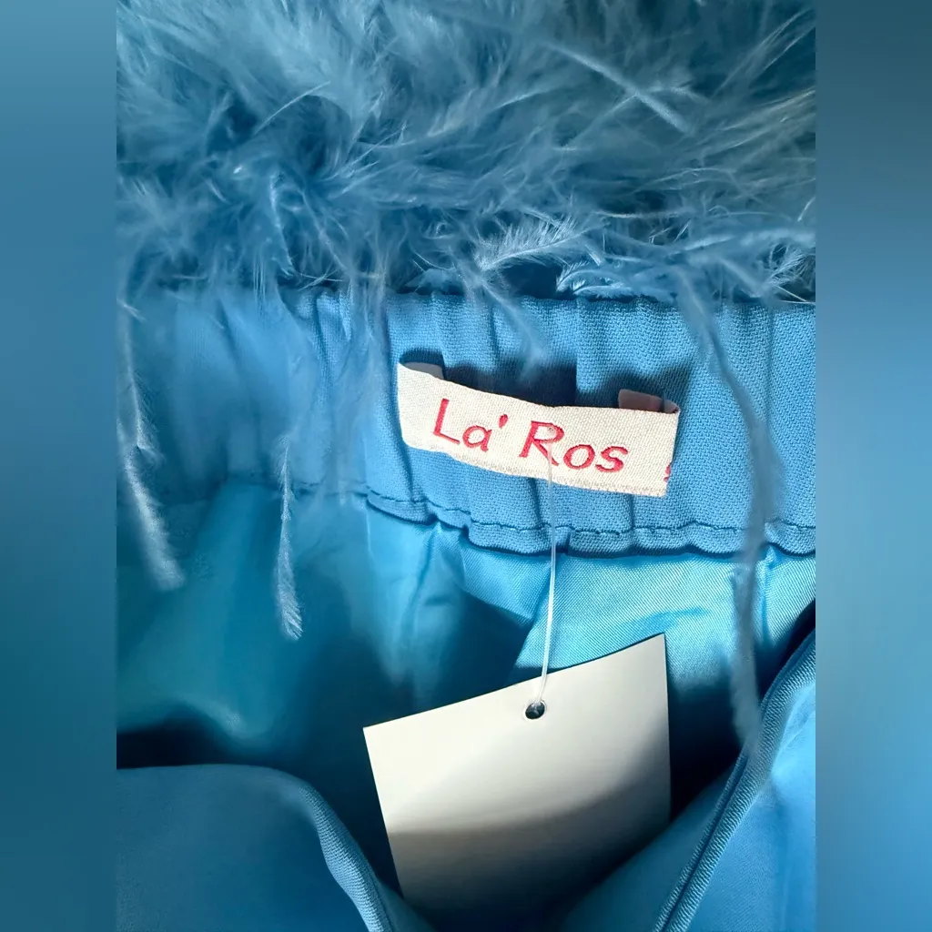 La' Ros Blue Feather Mini Skirt, Size Small - Image 5