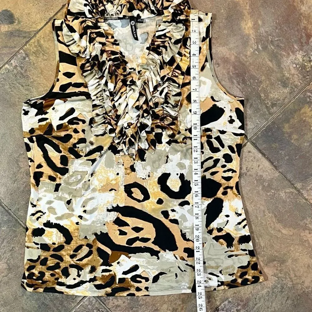 Milano Animal Print Ruffle Collar Tank Top Large Black - Image 6