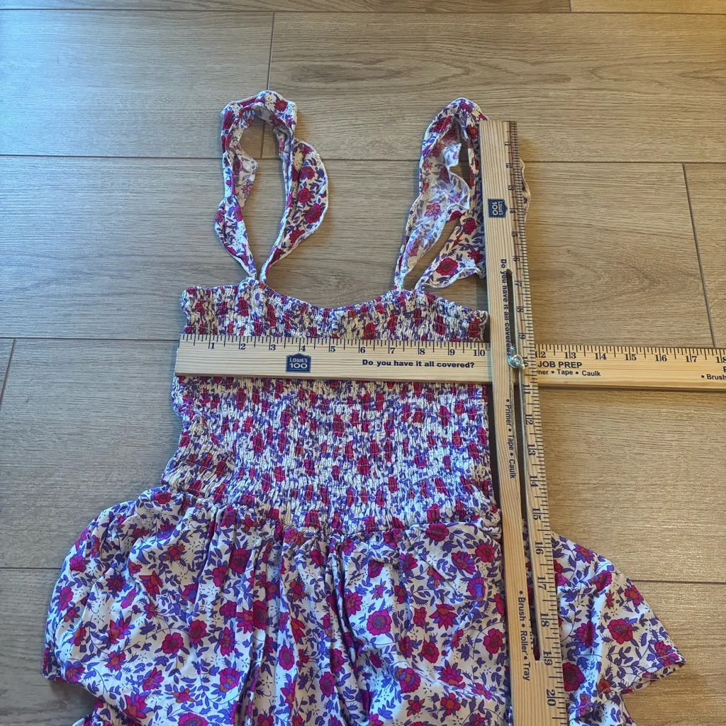 Abel the Label Ruffle Tiered Pink Purple Floral Smocked Maxi Dress Size S - Image 3