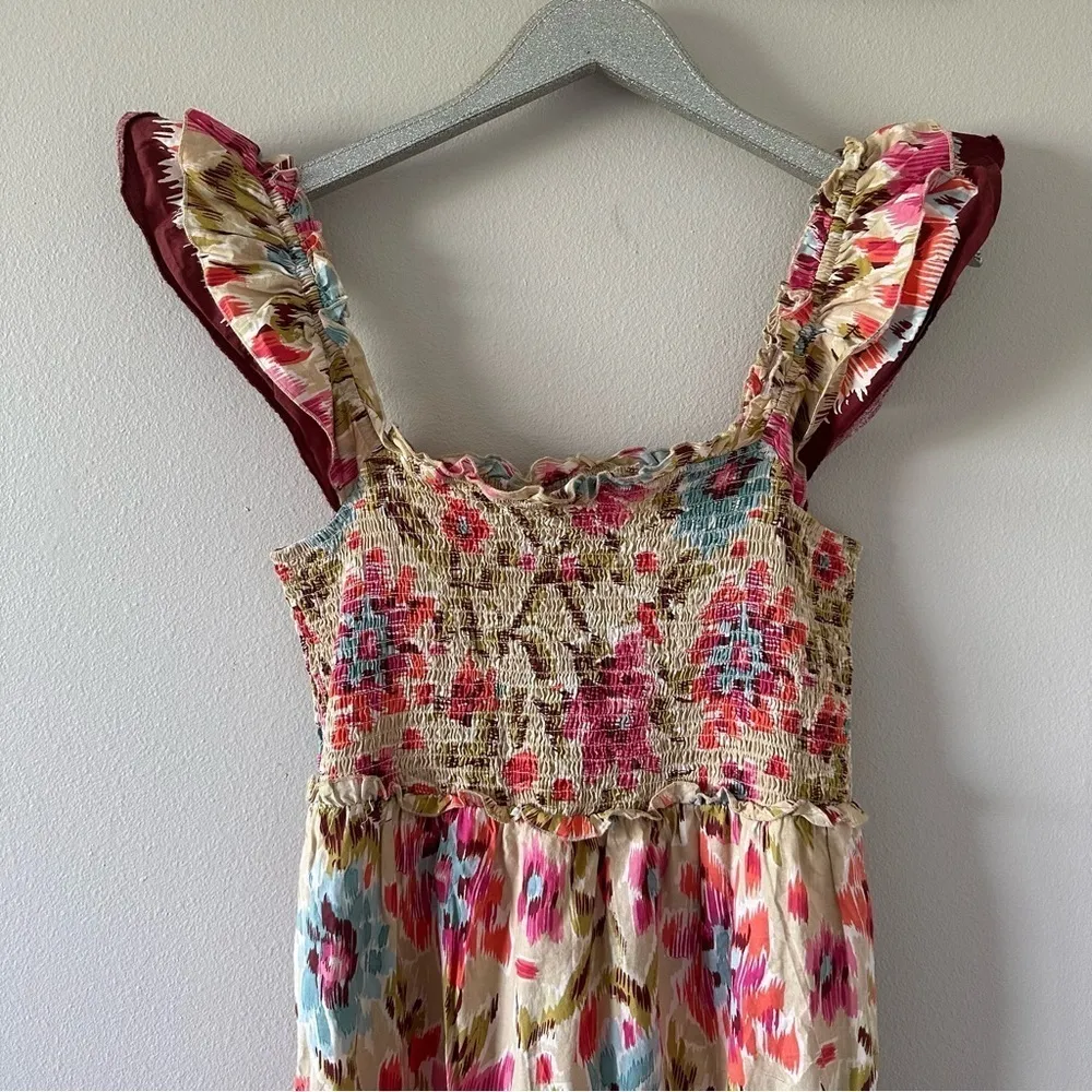 House of Harlow Smocked Cotton Floral Maxi Dress Zoey Khaki NEW - Image 3