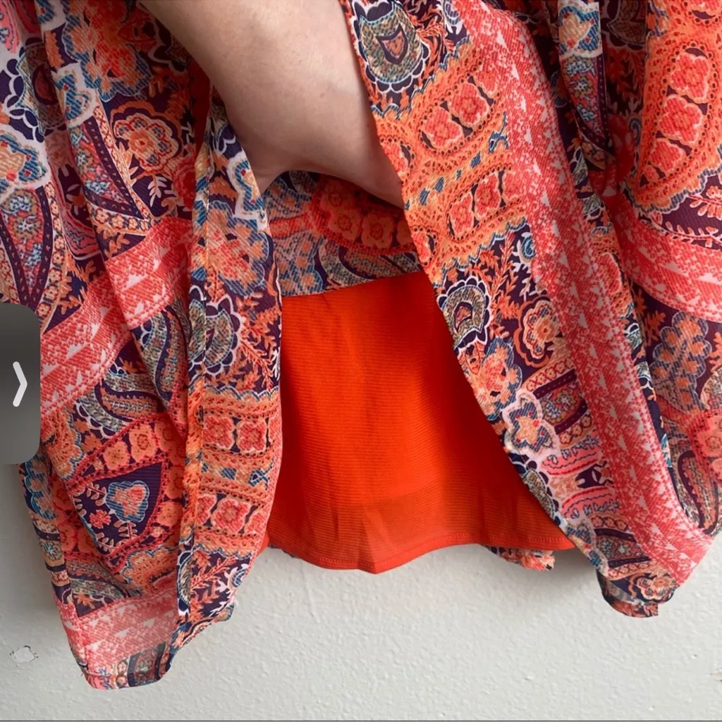 Collective Concepts Vibrant Orange and Pink Long Sleeve Dress - Image 9