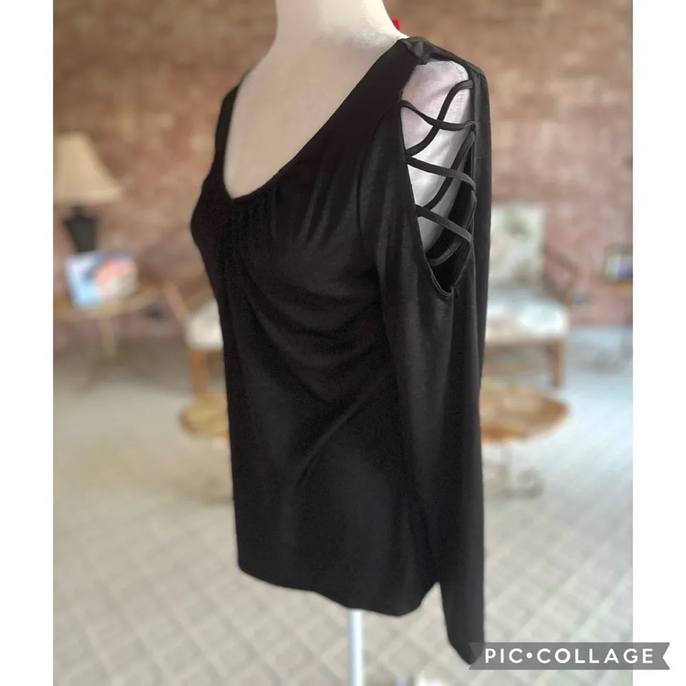 Jennifer Lopez Top Black Lattice Sleeve Metallic Shimmer Top S Cocktail Party - Image 8