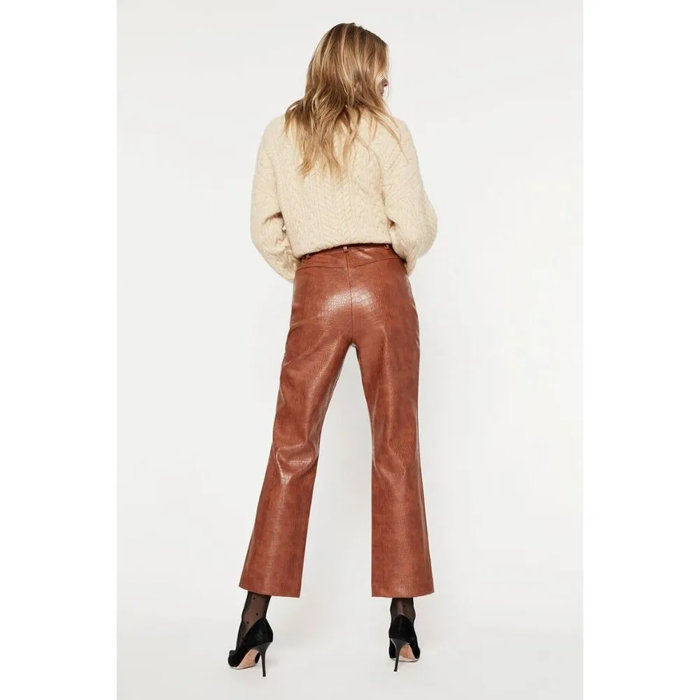 Bardot  Croc Faux Leather Pants in Tan Croc 6 Womens Vegan Trousers - Image 11